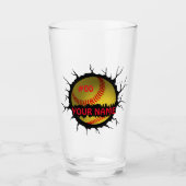 ソフトボールロゴ、ソフトボール名前をカスタムする、ソフトボールギフト タンブラーグラス (正面)