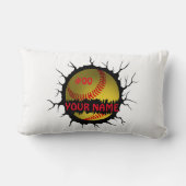 ソフトボールロゴ、ソフトボール名前をカスタムする、ソフトボールギフト ランバークッション (裏面)