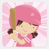 ソフトボール女子のピンクと白の打者 スクエアシール (正面)