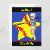 ソフトボール女子スターバッタースイングパーソナライズされた ポストカード (正面/裏面)