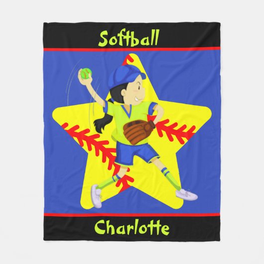 ソフトボール女子スターパーソナライズされた投手 フリースブランケット (正面)