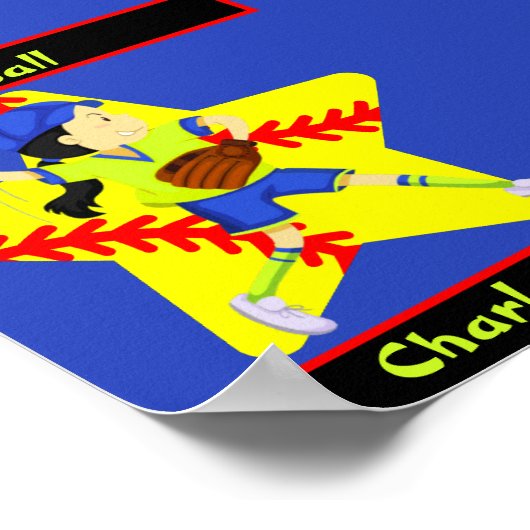 ソフトボール女子スターパーソナライズされた投手 ポスター (角)