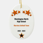 ソフトボール女性ブロンドブラック&オレンジ セラミックオーナメント (裏面)