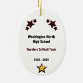 ソフトボール女性、ブロンド·バーガンディ&金ゴールド セラミックオーナメント (裏面)