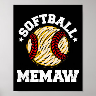 ソフトボール好きなおばあちゃん "Memaw" ヴィンテージ風デザイン ポスター