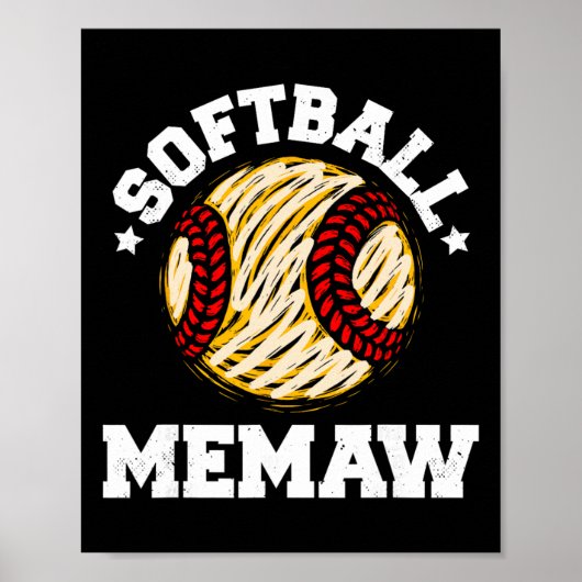 ソフトボール好きなおばあちゃん "Memaw" ヴィンテージ風デザイン ポスター (正面)