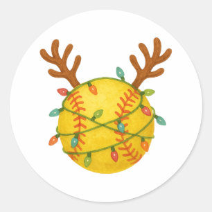 ソフトボール好きなサンタのトナカイ クリスマスライト クリスマスの面白いスポーツ ラウンドシール