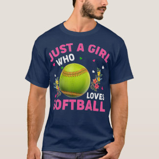 ソフトボール好きソフトバを愛する少女 Tシャツ