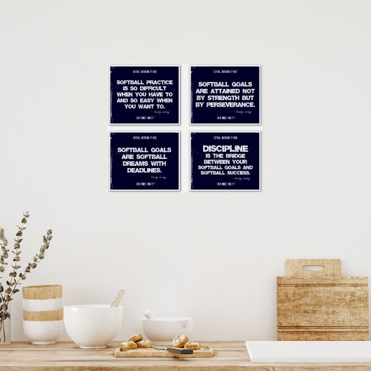 ソフトボール引用文ブルーコラージュ5-8 ポスター (キッチン)