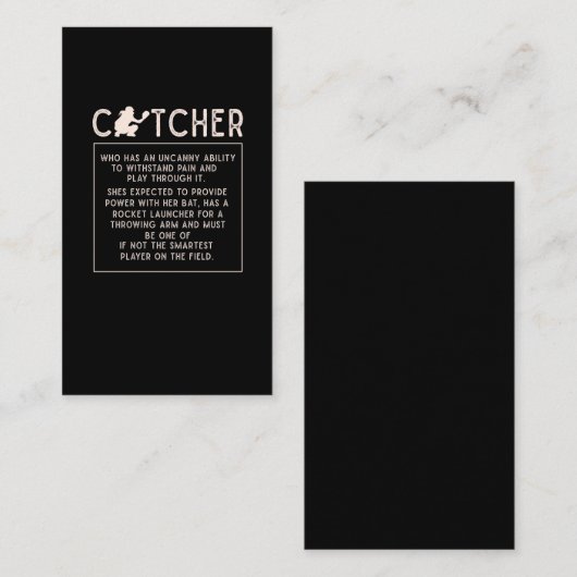 ソフトボール捕手おもしろい少女野球選手のユーモア 名刺 (正面/裏面)
