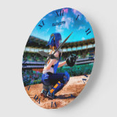 ソフトボール捕手およびスタジアム絵画ズ ラージ壁時計 (傾斜)