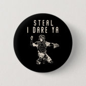 ソフトボール捕手キッズおもしろい野球選手ユーモア 缶バッジ (正面)