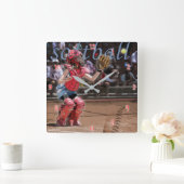 ソフトボール捕手グラフィック スクエア壁時計 (ホーム)