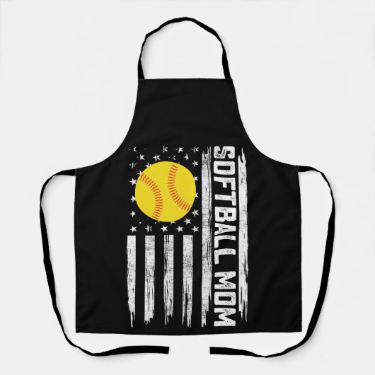 ソフトボール母アメリカ米国国旗のヴィンテージ母の日 エプロン (正面)