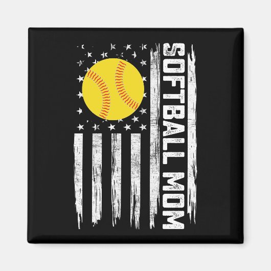 ソフトボール母アメリカ米国国旗のヴィンテージ母の日 マグネット (正面)