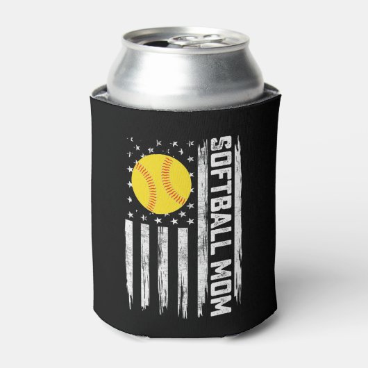 ソフトボール母アメリカ米国国旗のヴィンテージ母の日 缶クーラー (缶正面)