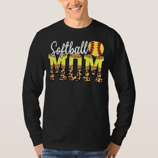 ソフトボール母ヒョウハートスポーツ母の日1 Tシャツ (正面)