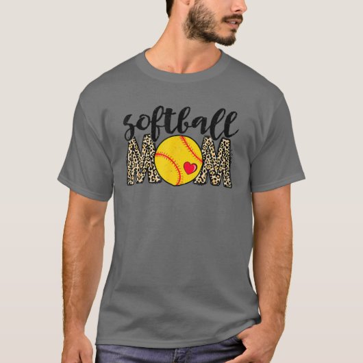 ソフトボール母ヒョウ野球好き母 Tシャツ (正面)
