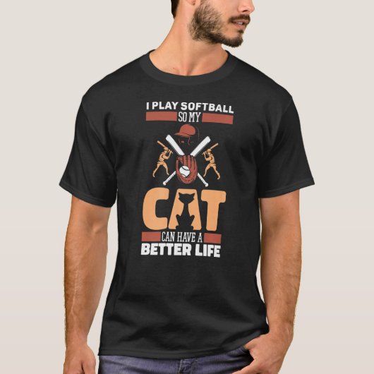 ソフトボール猫投手捕手打者ソフトボール Tシャツ (正面)