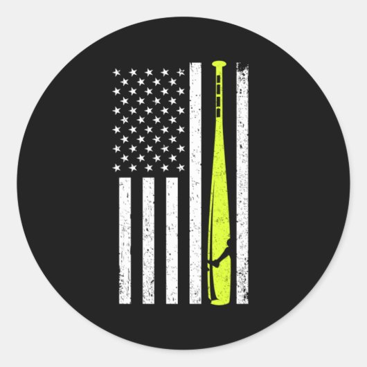 ソフトボール米国旗野球アメリカこうもり投手ギフト ラウンドシール (正面)