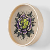 ソフトボール紫色の花壁時計 壁時計 (傾斜)