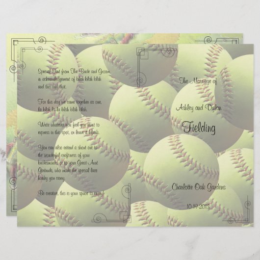 ソフトボール結婚スポーツテーマ結婚式 プログラム (正面/裏面)