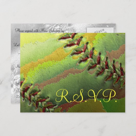 ソフトボール結婚スポーツテーマRSVP インビテーションポストカード (正面/裏面)