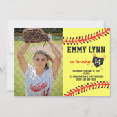 ソフトボール誕生日写真 招待状 (正面)