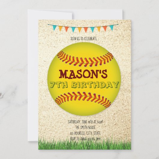 ソフトボール誕生日招待状 招待状 (正面)