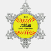 ソフトボール選手のチーム名チームのスノーフレーク スノーフレークピューターオーナメント (正面)