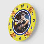 ソフトボール選手のフォトソフトボール時計、ブルー ラージ壁時計 (傾斜)