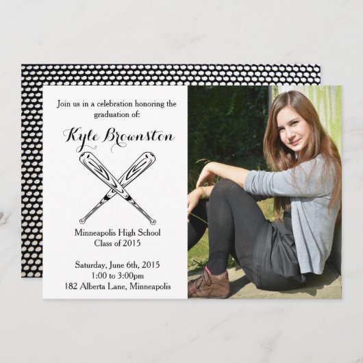 ソフトボール選手の卒業式パーティフォト招待状 招待状 (正面/裏面)