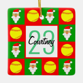 ソフトボール選手の名前と番号のカスタムクリスマス セラミックオーナメント