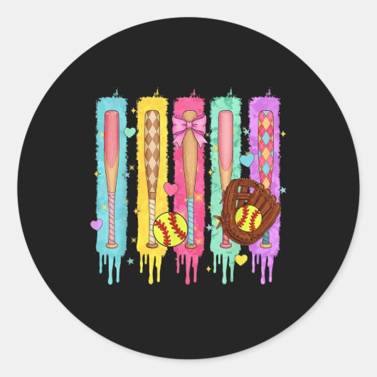 ソフトボール選手アイスクリームソフトボールのドリップ ラウンドシール (正面)