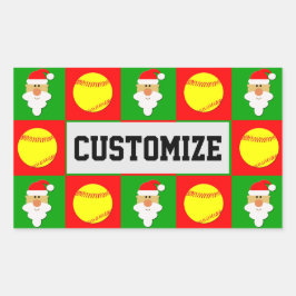 ソフトボール選手クリスマスサンタ名前をカスタムする/文字 長方形シール