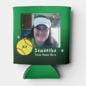 ソフトボール選手ワンフォトスピリットグリーン 缶クーラー (正面)