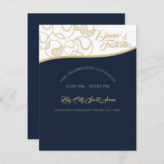 ソフトボール野球金ゴールドお祝い 招待状 (正面/裏面)