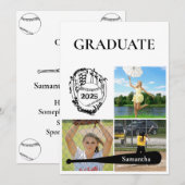 ソフトボール3フォトコラージホワイト卒業 案内状 (正面/裏面)