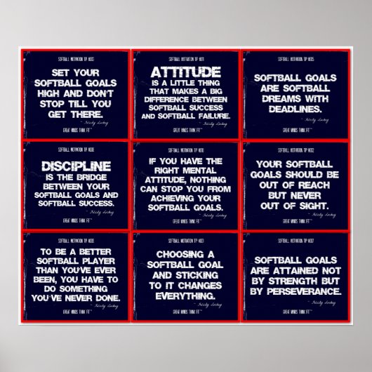 ソフトボール9引用文コラージュ(赤、白、青) ポスター (正面)