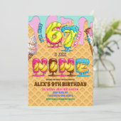 ソフトボール アイスクリーム したたり シックス セブン 男の子 9歳 誕生日 招待状 (スタンド正面)