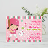 ソフトボール·ガール·ピンクの誕生日パーティーの招待 招待状 (スタンド正面)