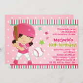 ソフトボール·ガール·ピンクの誕生日パーティーの招待 招待状 (正面/裏面)