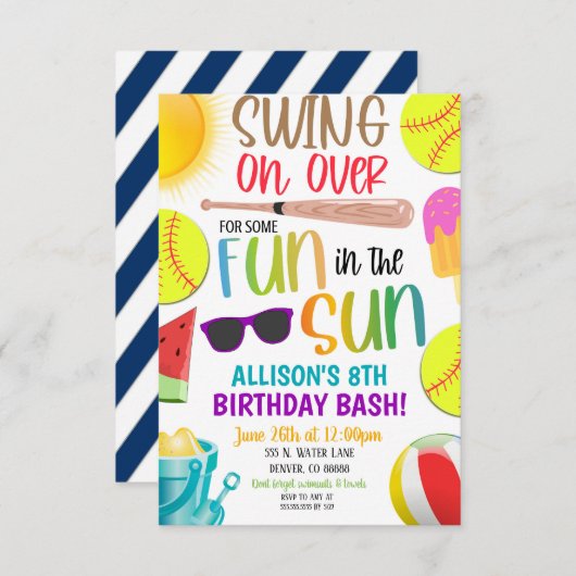 ソフトボール サマー パーティー 招待状 (正面/裏面)