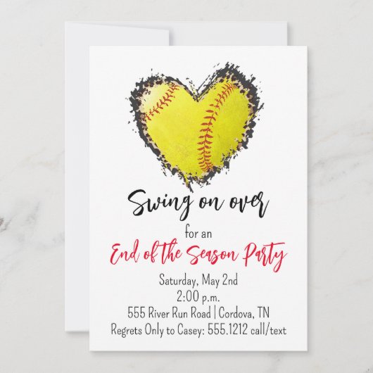 ソフトボール シーズン終了パーティー招待状 招待状 (正面)