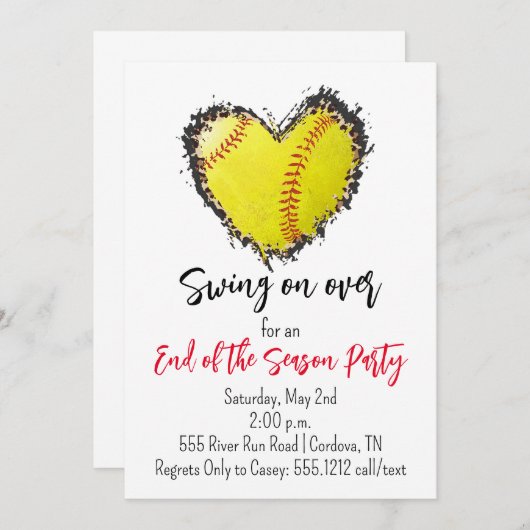 ソフトボール シーズン終了パーティー招待状 招待状 (正面/裏面)