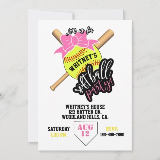 ソフトボール、ソフトボールパーティー、野球テーマ、女子 (正面)