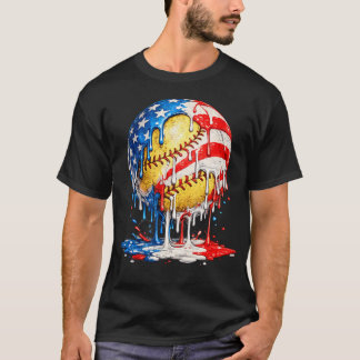ソフトボール ドリップ アイスクリーム アメリカ国旗 7月4日 Tシャツ