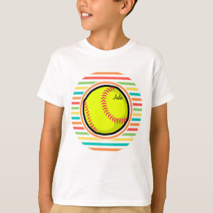 ソフトボール;明るいレインボーストライプズ Tシャツ