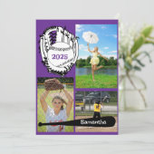 ソフトボール/野球3フォトコラージパープル 案内状 (スタンド正面)