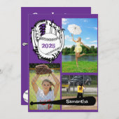 ソフトボール/野球3フォトパープル卒業 招待状 (正面/裏面)